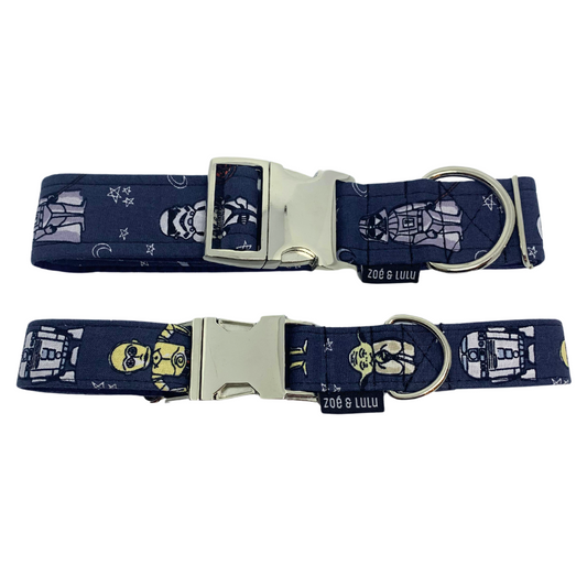 Collier pour chien extra-terreste bleu clip en metal fait au Québec/ Blue alien dog collar with metal clip, made in Quebec