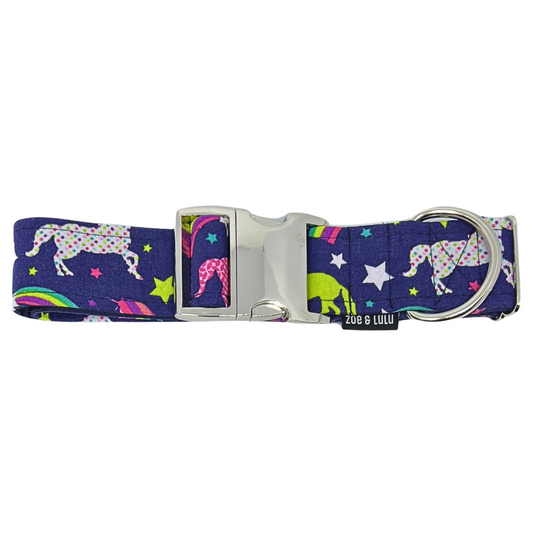 Collier pour chien fond mauve  arc-en-ciel  licorne /Dog collar with purple background and rainbow unicorn