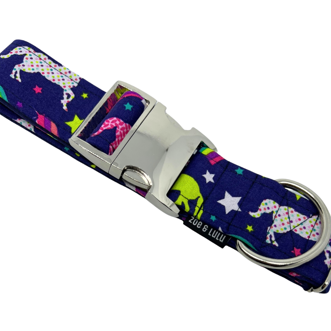 Collier pour chien licorne arc en ciel  etoile  clip en metal  fait au Québec /Unicorn rainbow star dog collar with metal clip, made in Quebec