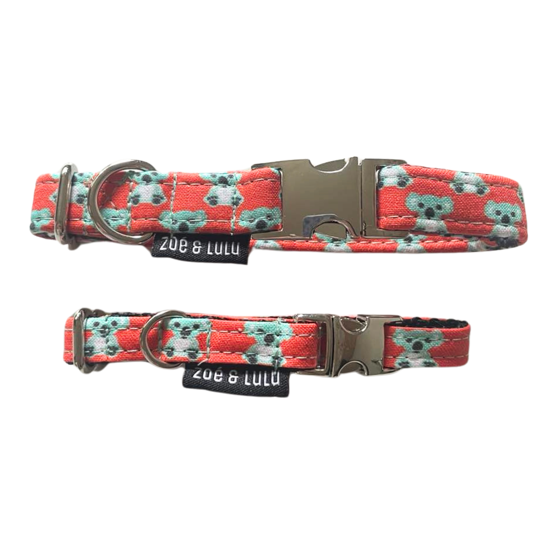 Collier pour chien orange  koalas/ Orange koala dog collar