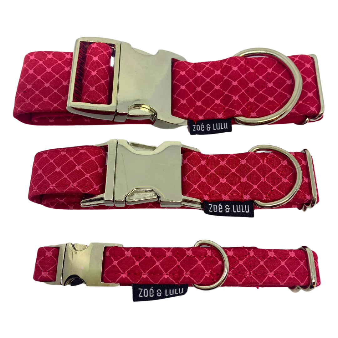 Collier pour chien rouge  clip en metal et fait au Québec /Red dog collar with metal clip, made in Quebec
