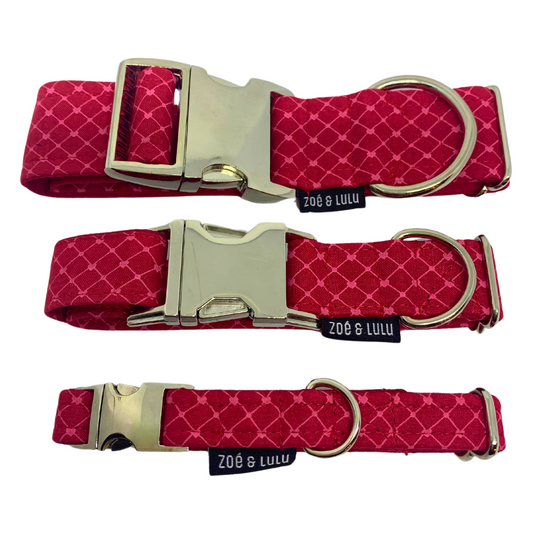 Collier pour chien rouge  clip en metal et fait au Québec /Red dog collar with metal clip, made in Quebec