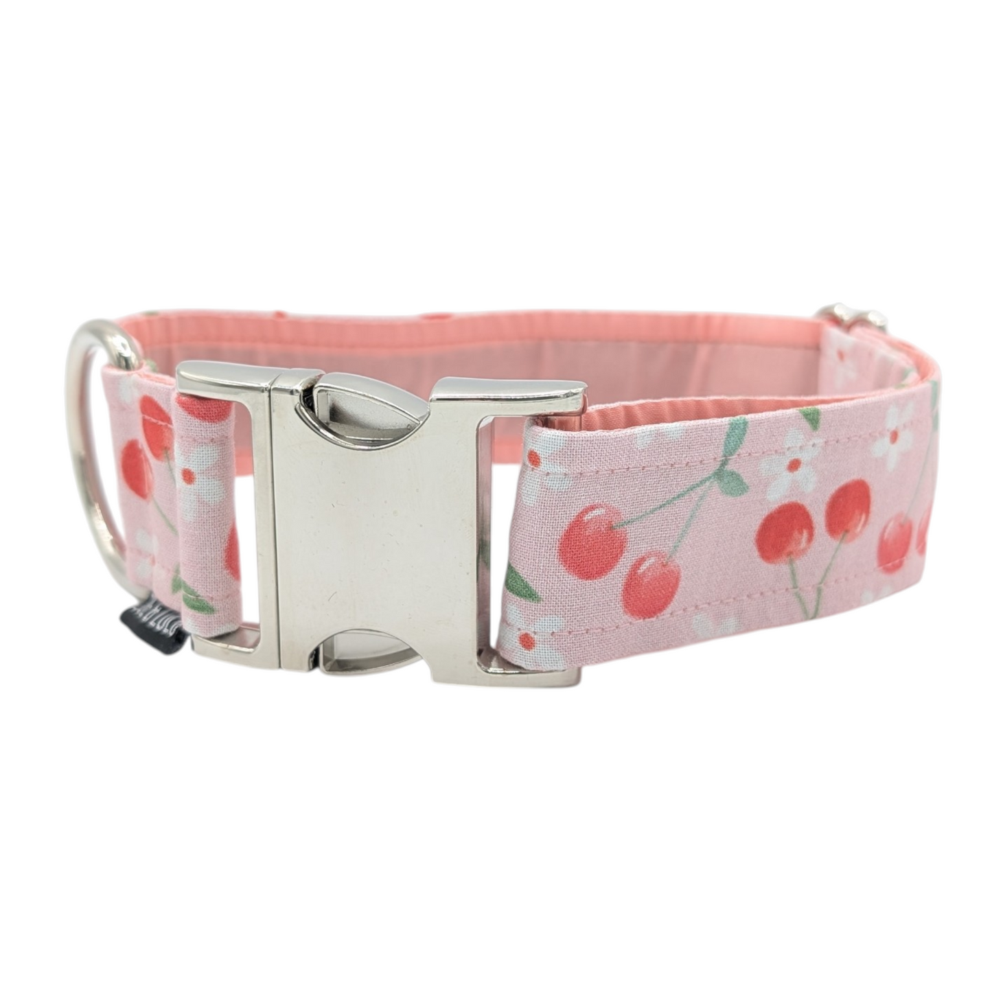 Collier pour chien à clip motif de cerise, collier à chien rose, fait au Québec
