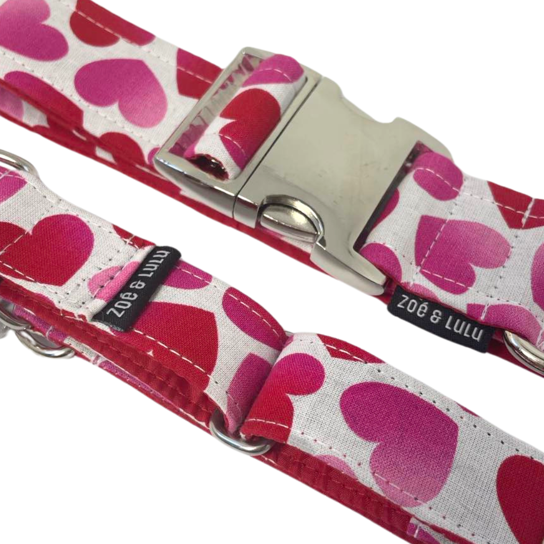 collier pour chien look romantique coeur  fabriquer au quebec/romantic heart-shaped dog collar made in Québec