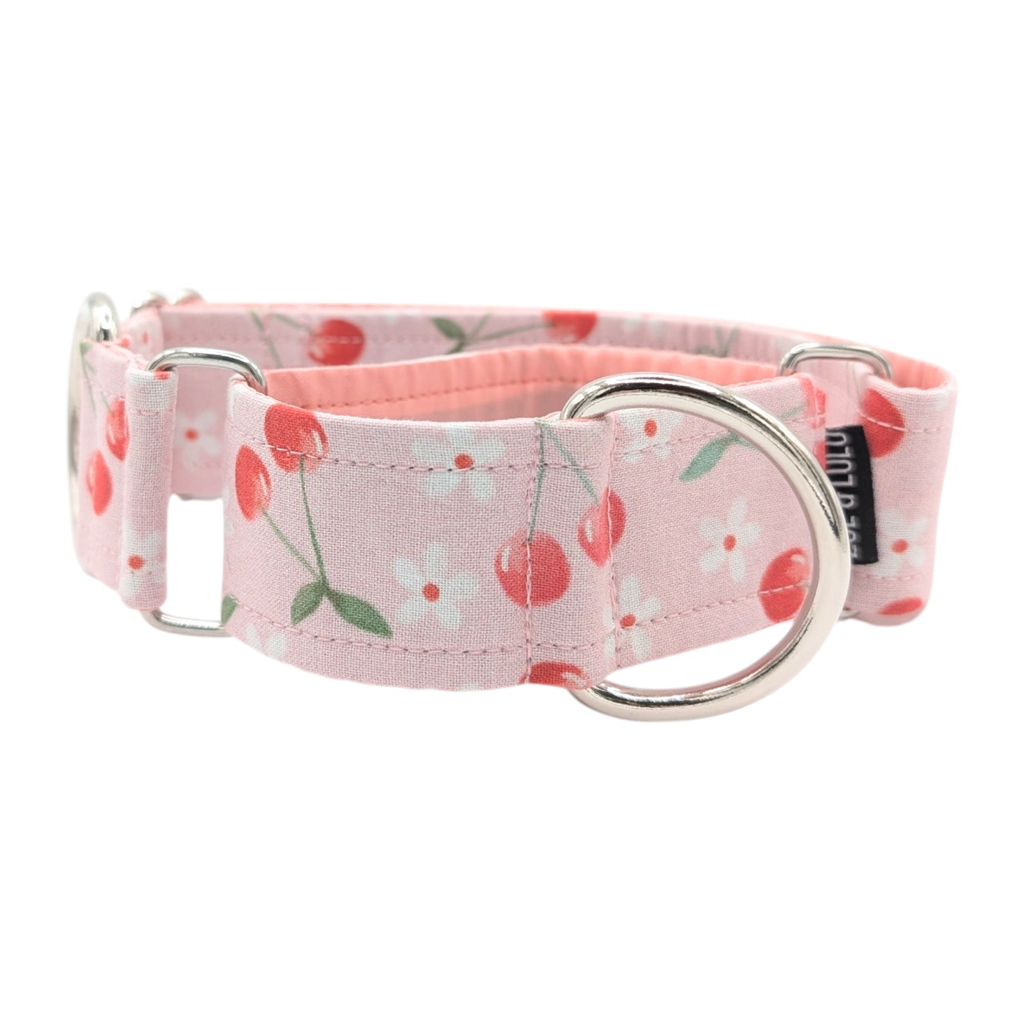 Collier pour chien à martingale motif de cerise, collier à chien rose, fait au Québec